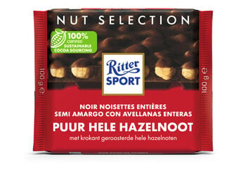 Rittersport - Puur Hele Hazelnoot 100 Gram 10 Stück