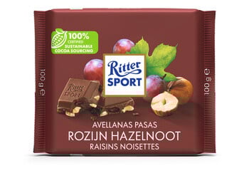 Rittersport - Rozijn Hazelnoot 100 Gram 12 Stuks