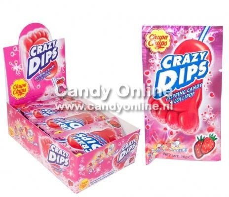 Chupa Chups - Crazy Dips Aardbei Lolly + Knetter 24 Stuks