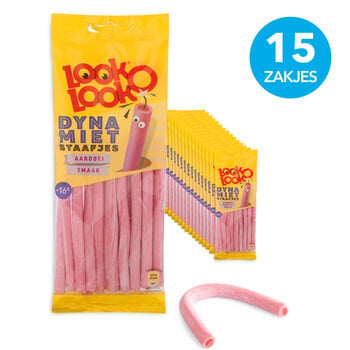 Look O Look - Dynamietstaafjes Aardbei 110 Gram 15 Pièces