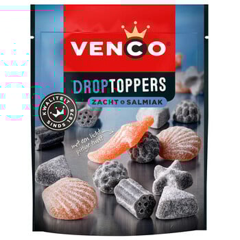 Venco - Droptoppers Zacht & Salmiak 205 Gram 10 Stuks