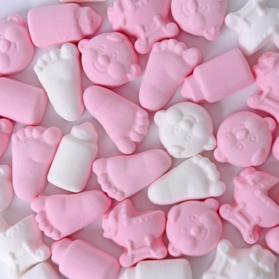 geboorte, snoepjes, roze,