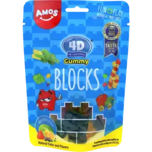Amos - 4D Gummy Blocks-MixedFruits Flavor 72 Gram