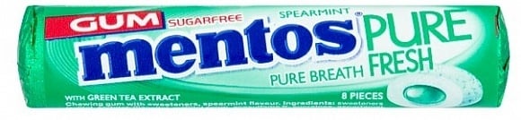 Mentos - Kaugummi Reiner, frischer Spearmint, zuckerfrei, 16 Gramm