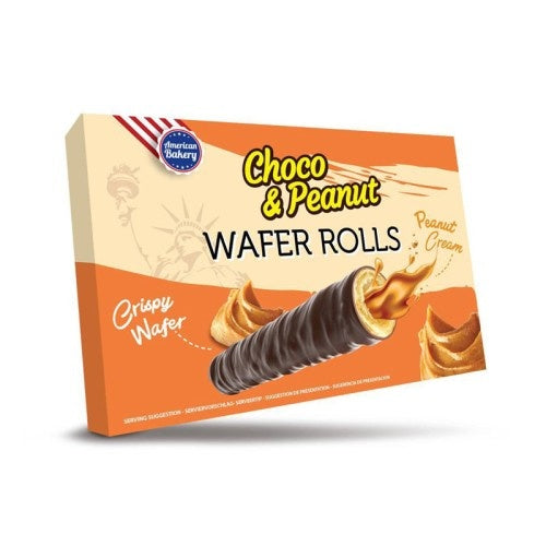 Amerikanische Bäckerei - Waffelröllchen Schoko &amp; Erdnuss 120 Gramm