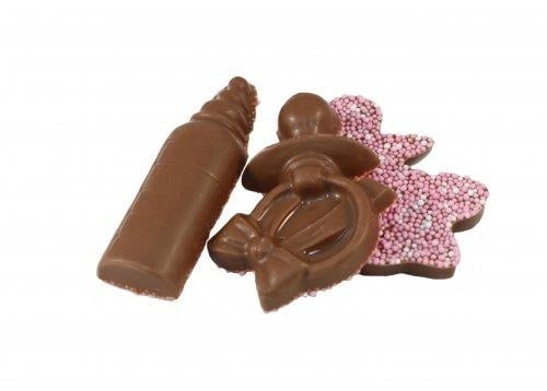 Geboorte Schokolade Figuurtjes Roze   /- 1 Kilo 70-75 Stück