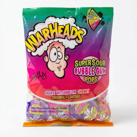 Warheads - Super Sour Bubble Gum Pops Assorted Flavours 105 Gram