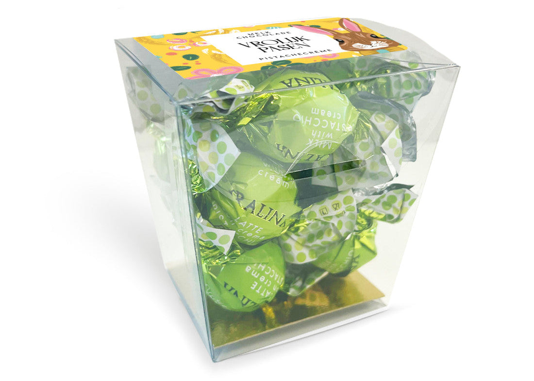 Lambertz & Visser - Vrolijk Pasen Cube Bonbom Latte Pistacchio