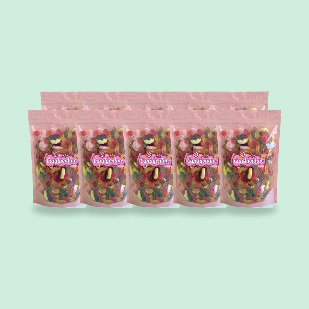 CandyOnline Snoeppakket 10 kilo - 10 hersluitbare kilozakken snoep
