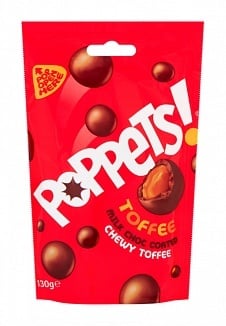 Poppets – Mit Milchschokolade überzogene, zähe Toffees, 39 Gramm – Kopie
