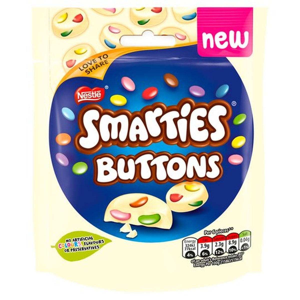 Smarties - Buttons White Bag 100 Gram
