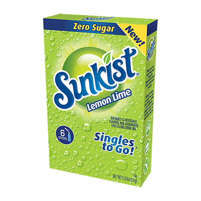Sunkist - Citron vert zéro sucre, format individuel, 15 grammes